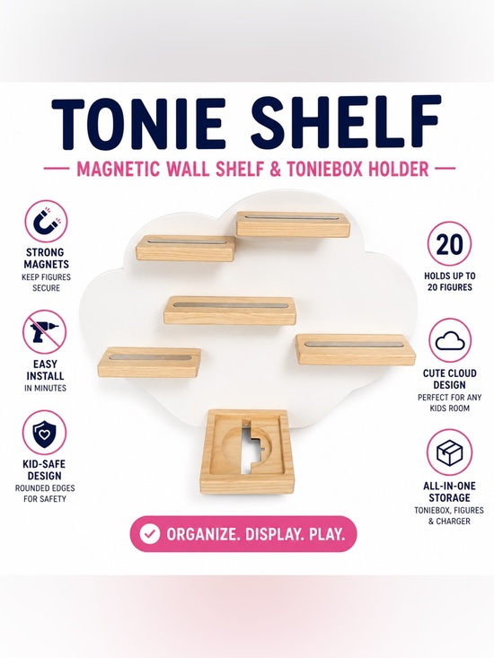 Tonies Other - Tonie Shelf Wall Mount Magnetic Holder Cloud Organizer for Toniebox & Figures